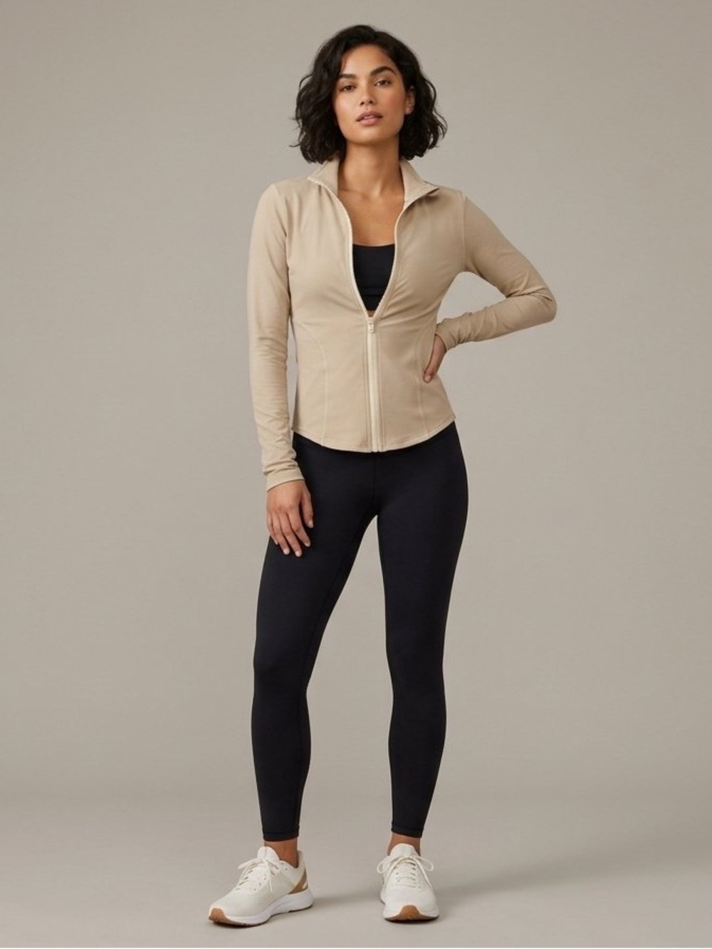 Women’s Full-Zip Shapewear Sweater in Light Beige